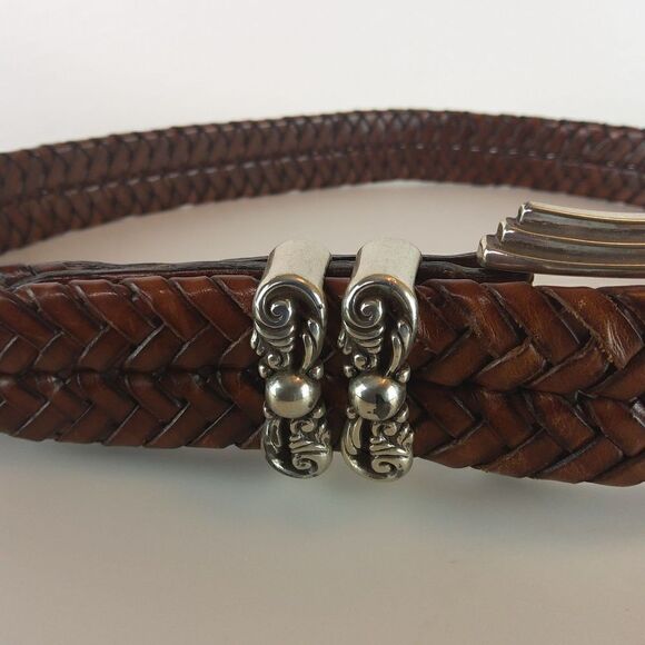 Brighton brown weaved leather belt with decorative silver buckle SZ. S/28 - Picture 3 of 9